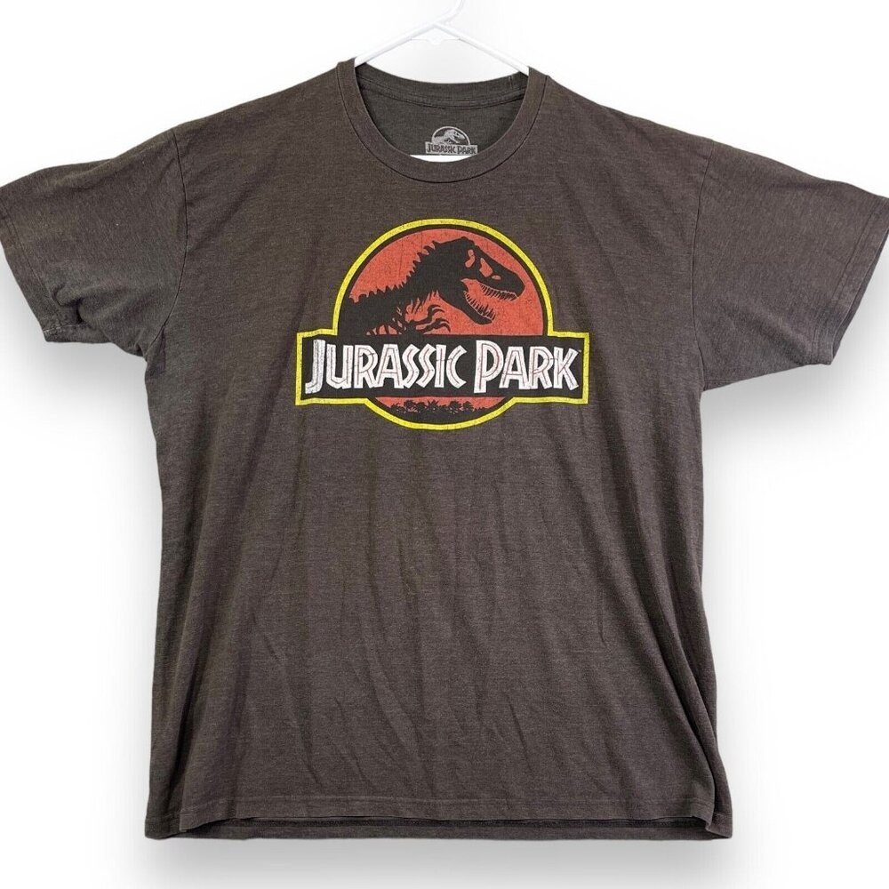 Jurassic Park Men T Shirt Brown Graphic Logo Dinosaur Short Sleeve XL